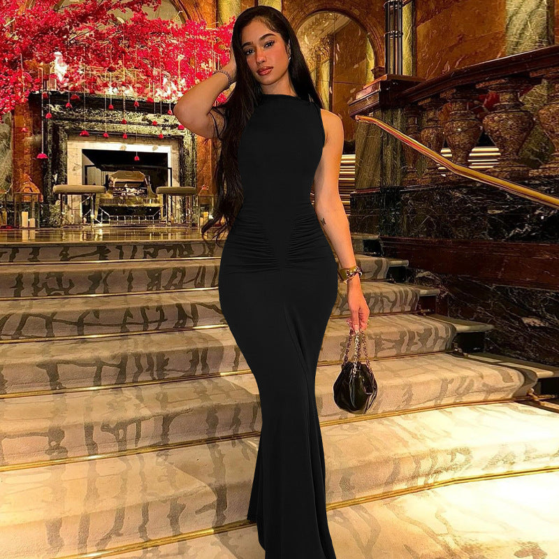 Womens Slim Fit Pleated Dress